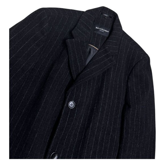 BELLISSIMO Wool Cashmere Luxury Designer Winter Business Long Pea Coat  Mens XL - Picture 5 of 8